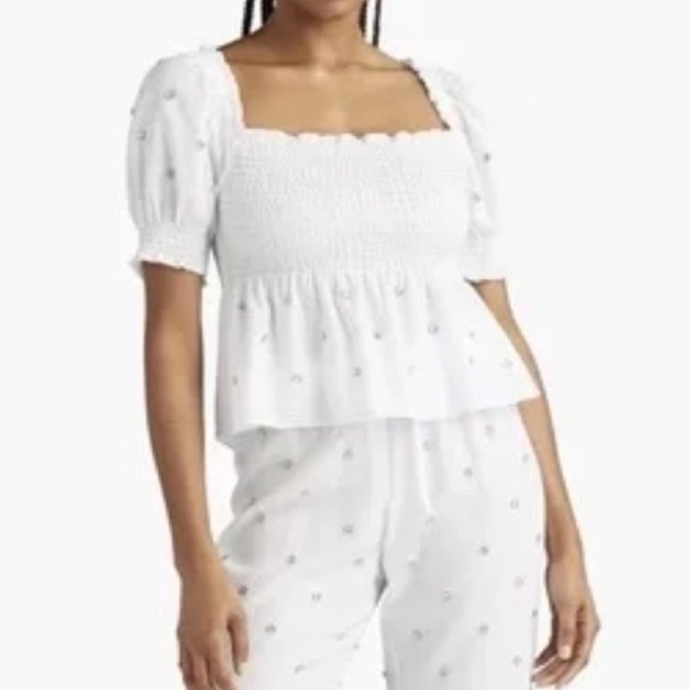 Hill House Jeweled Jammie Top Size Medium White Cottagecore Praire